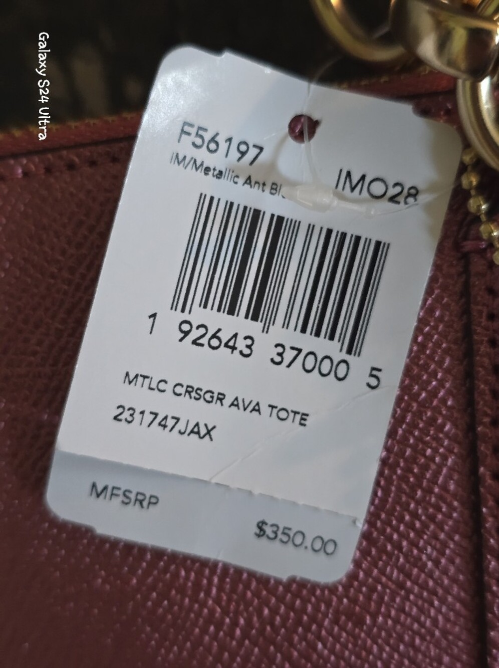 Coach Ava Chain Tote in Metallic Raspberry Crossgrain Leather NWT w/ Charms - Picture 4 of 17